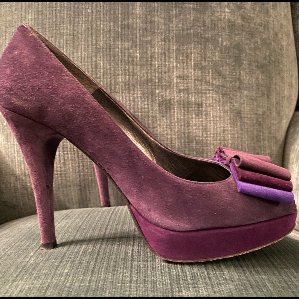 Stuart Weitzman multi colored purple platforms